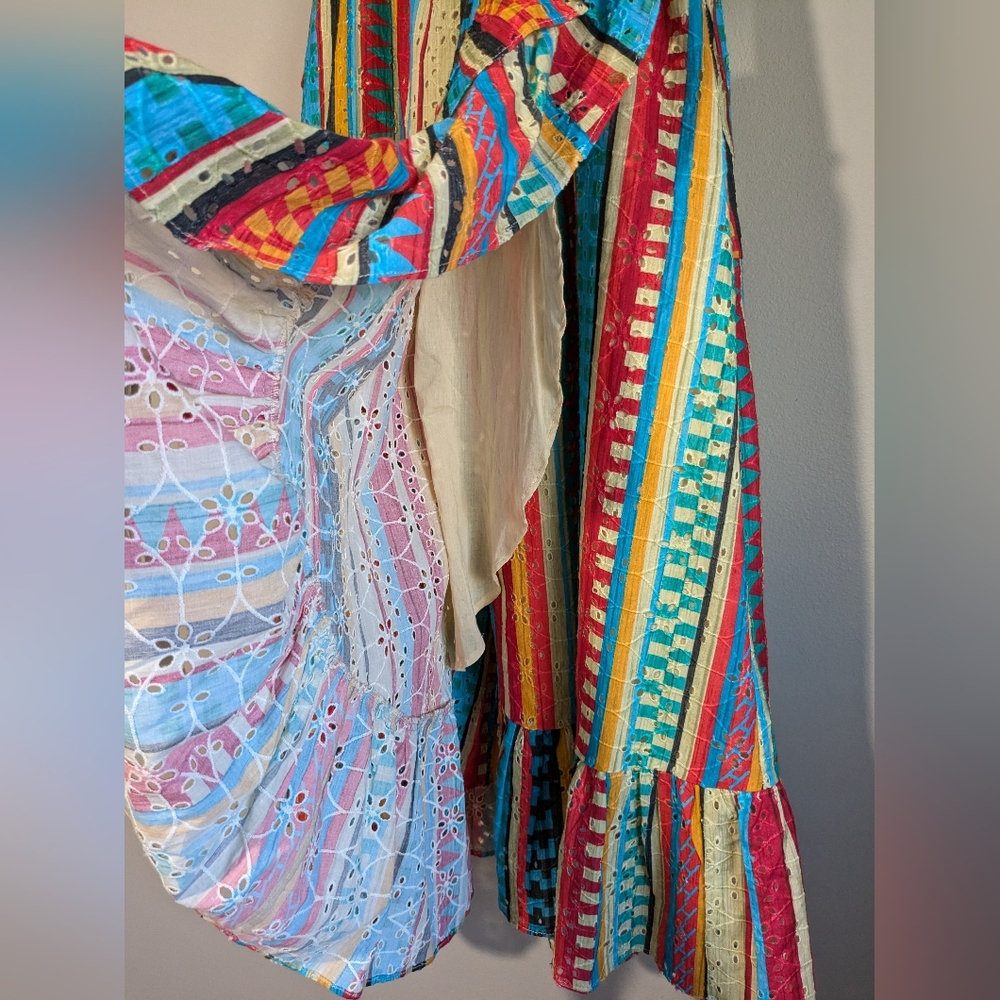 Anthropologie Verb Rainbow Vertical Stripe Ruffle Wrap Skirt M - Picture 6 of 16